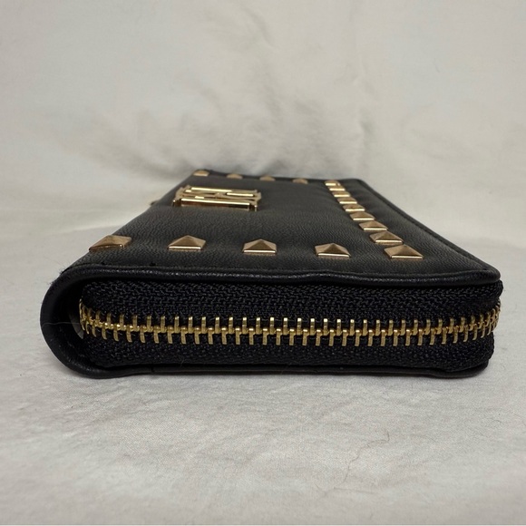 Badgley Mischka Black Faux Leather with Gold Studs Zipper Wallet - Picture 7 of 10